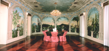 Dining Room at Castelo Bom Jesus, with frescoes depicting a Brazilian landscape and gardens.Leading hotels of the world, small luxury hotels, Luxurious Villa Ilios, Castelo Bom Jesus, ArmilarWorld.